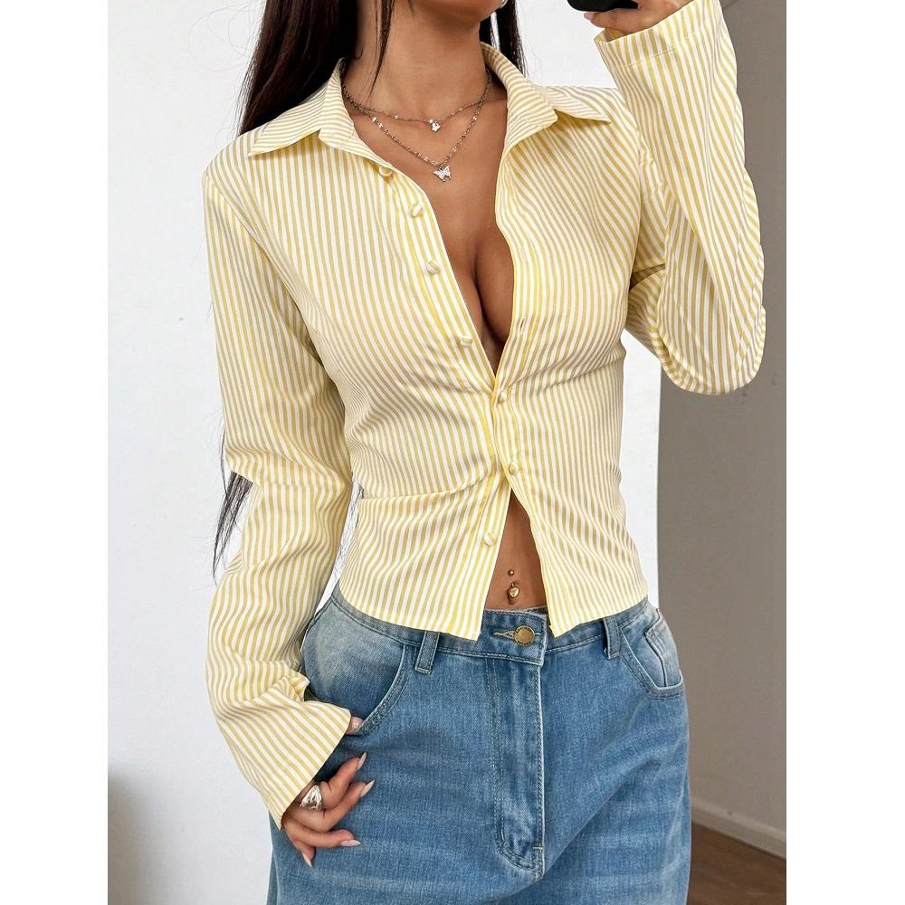 Shirts And Spring Women Autumn Blouses Ladies Striped Long Sleeve Single Breasted Shirt Tops