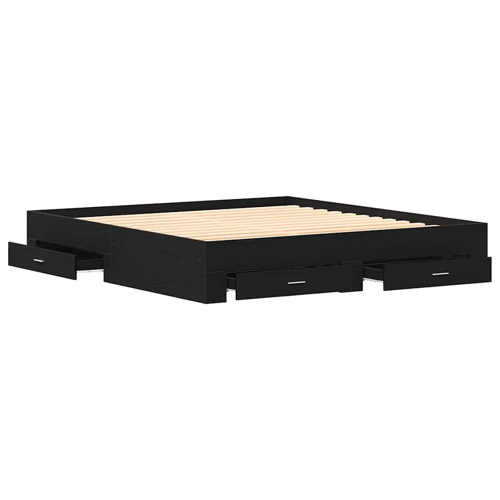 Bed Frame Black Oak Effect 180 x 200 cm Wood Based Material