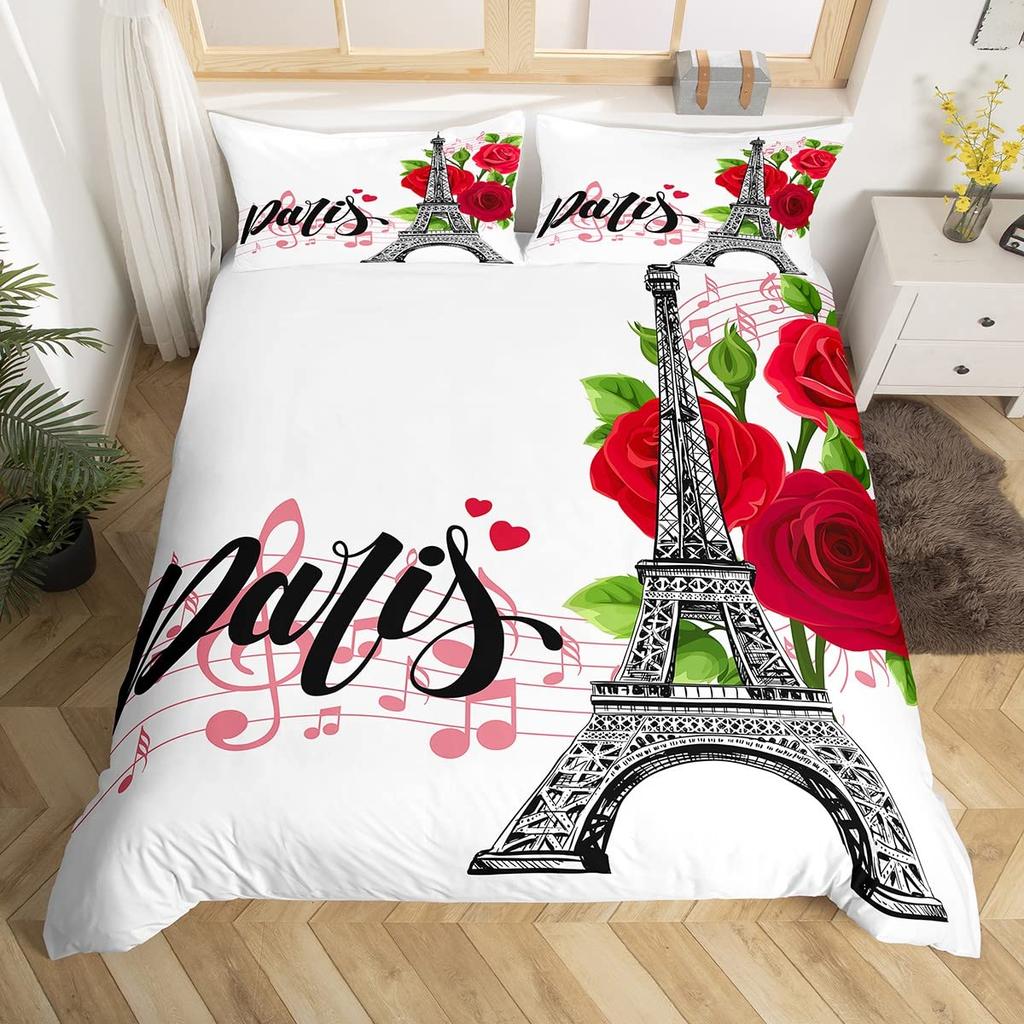 Valentine's Day Rose King Queen Duvet Cover Red White Floral Bedding Set Romantic Flowers Quilt Cover Polyester Comforter Cover