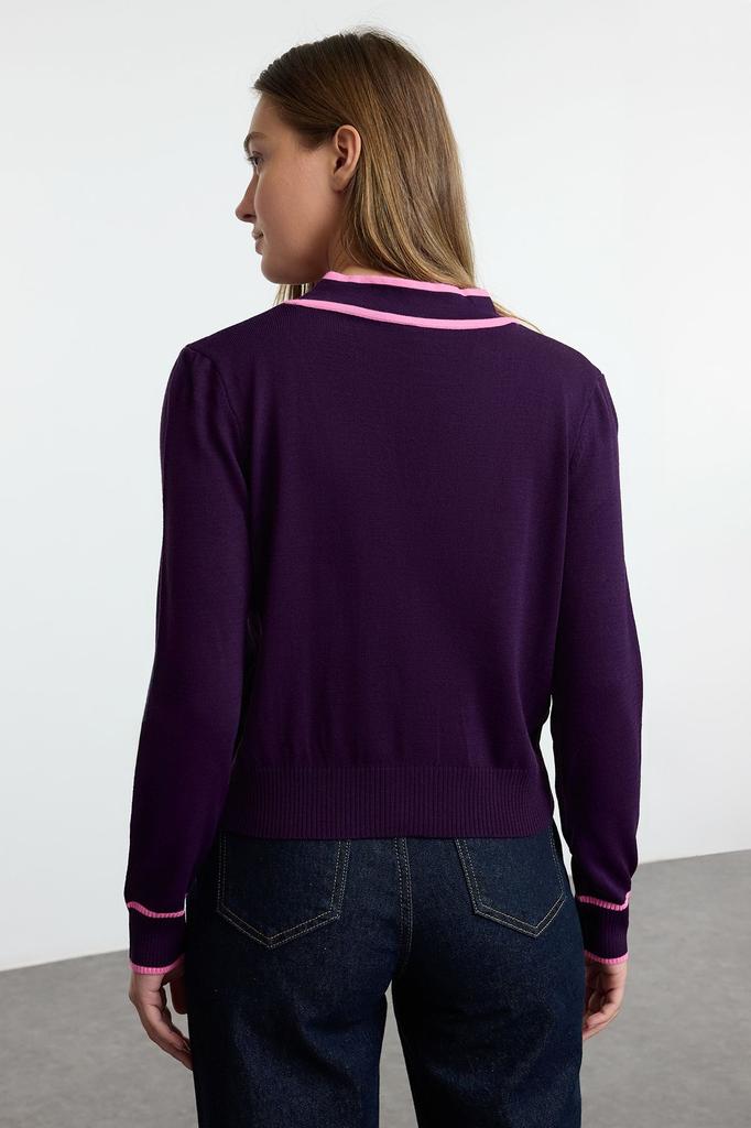 Women's Elegance Style Cardigan Black Color Block Knitwear Cardigan