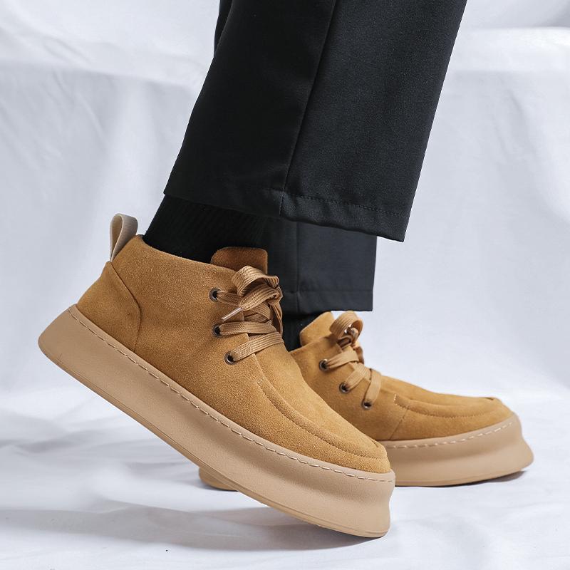 Fashion 2025 New European And American Thick Sole Men Leisure Leather Shoes Round Toe Lace Up Outdoor Shoes Genuine Leather Oxford Shoes