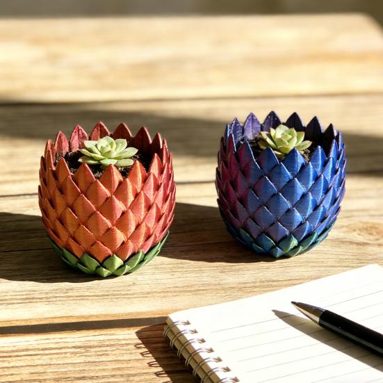 Dragon Scale Planter Pot with Drip Tray Indoor Outdoor Succulents Herb Plants Flower Pot Container with Drainage Holes Home Balcony Garden Decoration