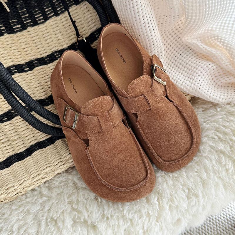 Модные туфли на плоской подошве 2024 года для женщин Mori Girl Style Shoes Женские туфли на плоской подошве высокого качества в стиле ретро, женские туфли без застежек с пряжкой из коровьей замши