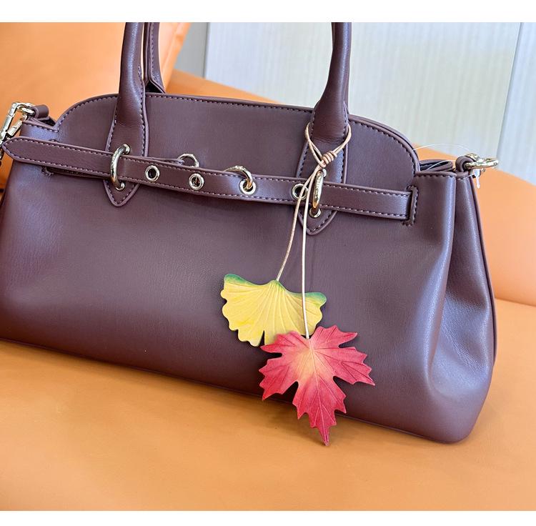 Handmade Genuine Leather Maple Leaf Pendant: Cowhide Car Key, Mirror Ornament, Bag Charm