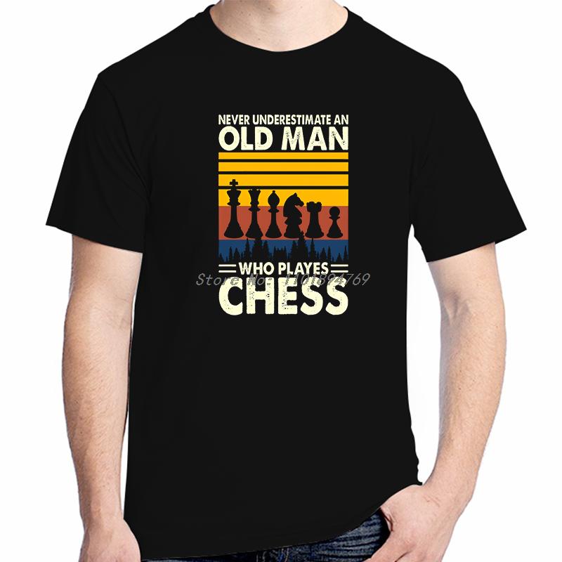Never Underestimate An Old Unisex Funny Chess Retro Shirts Graphic Tee Summer Tops Tshirt New Shirts And Tshirts Cotton Tshirt