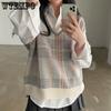 Autumn Winter Female Korean Loose Sweater Vest Vintage Office-lady V-neck Sweater Pullover Women Knitted Tops Pull Femme