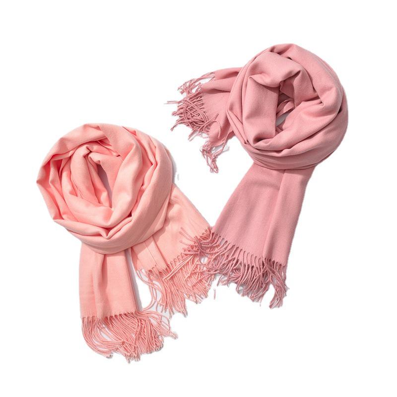 2024 Autumn/Winter Women's Solid Color Faux Cashmere Shawl & Snood Scarf Set