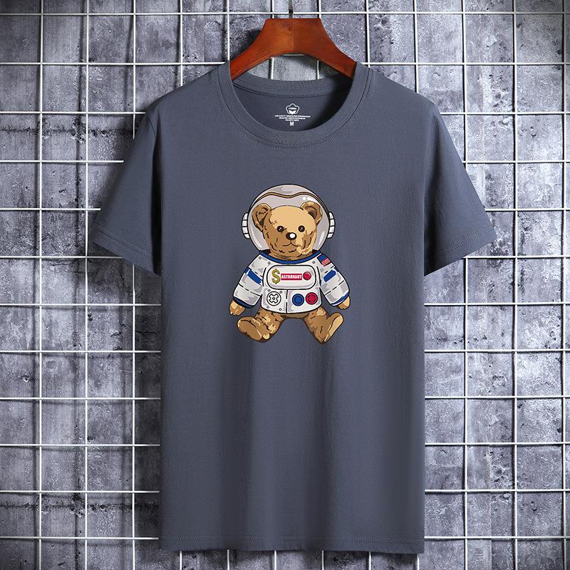 Мужская модная футболка с принтом астронавта и медведя, футболка из чистого хлопка с короткими рукавами