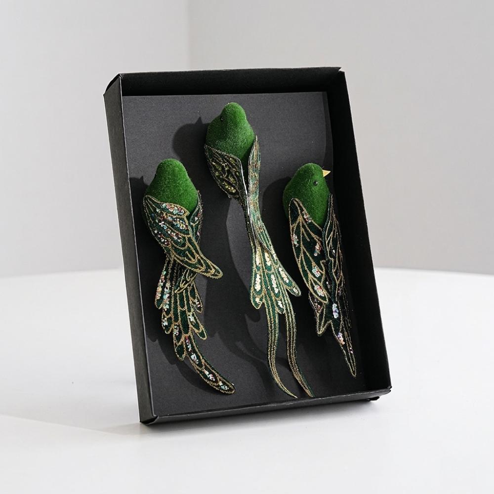 Sequin Long-Tail Glitter Christmas Bird Clip Ornament Artificial Spread-Wing Bird Wedding Festive