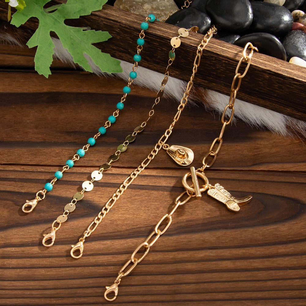 Necklace Set Turquoise Stone Necklace Golden Multi-layer Necklace Retro Jewelry Set Girls