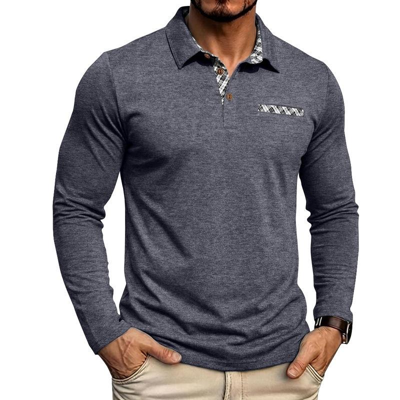 Мужские поло в американском стиле Весна Осень Длинный рукав Smart Casual Отложной воротник На pull-on Поло Мужские