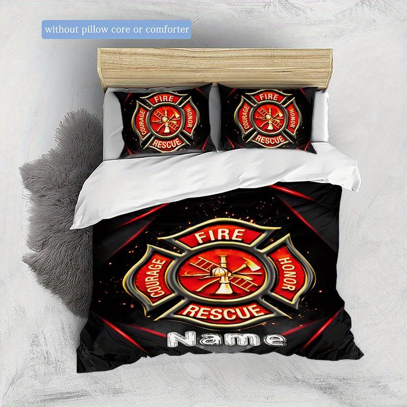Firefightingpattern Customize Your Name Duvet Cover Soft Bedding Set For Bedroom Guest Room And Dorm Decoration Threepiece Set Includes 1 Duvet Cover