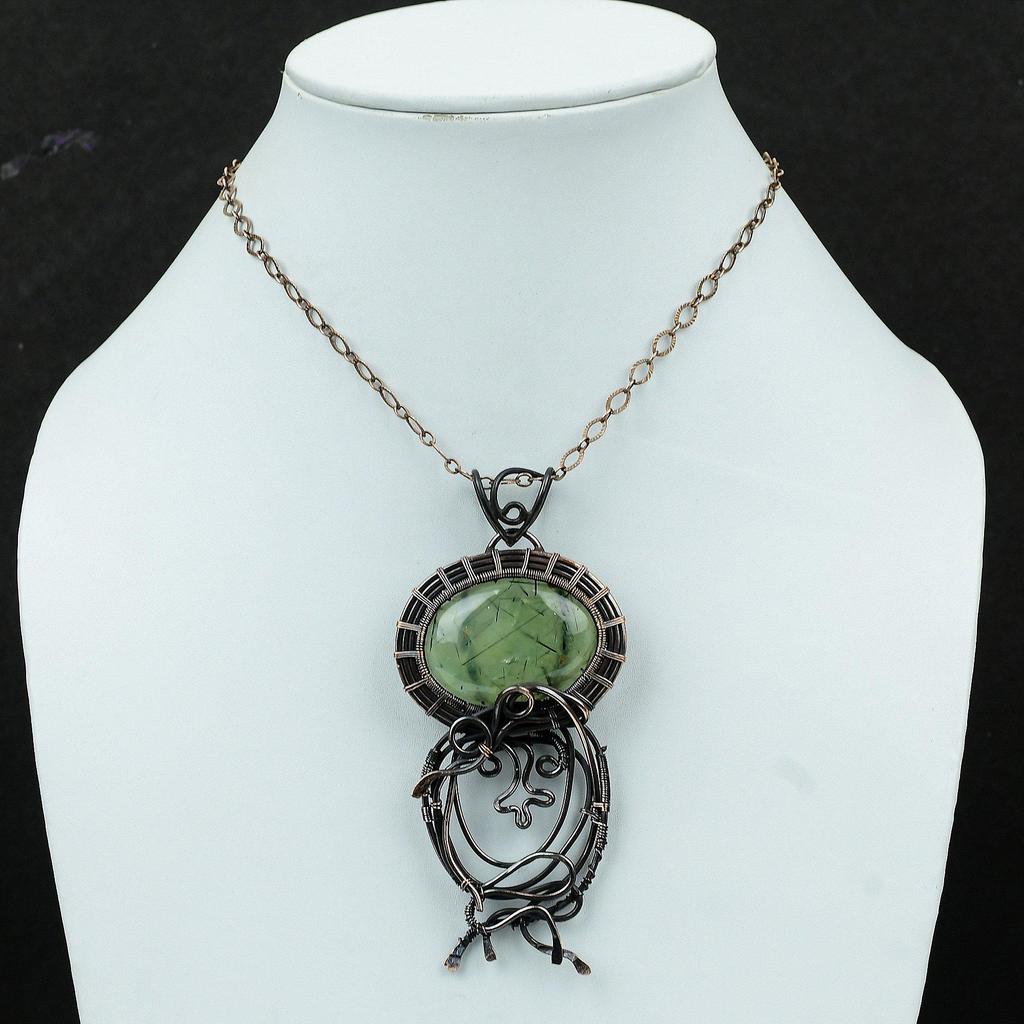 Moss Prehnite Pendant Copper Wire Wrapped Jewelry Handmade Pendant Wire Wrapped Pendant Gemstone Jewelry Antique Copper Pendant Gift For Him