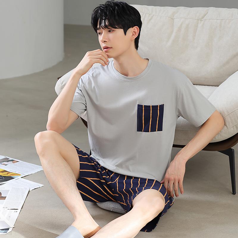 Летняя мужская пижама с коротким рукавом, модальный тонкий толстый повседневный свободный студенческий домашний костюм для молодых мальчиков, пижама Homme