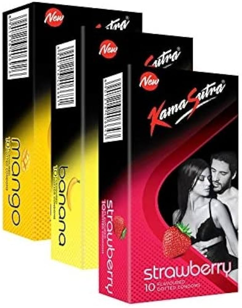 Презервативы Kama Sutra 3 В 1 со вкусом и точками для мужчин Серия «3 Excite Flavour» Клубника Манго Банан с точечной текстурой 30 шт. (Упаковка 3x10 шт.)