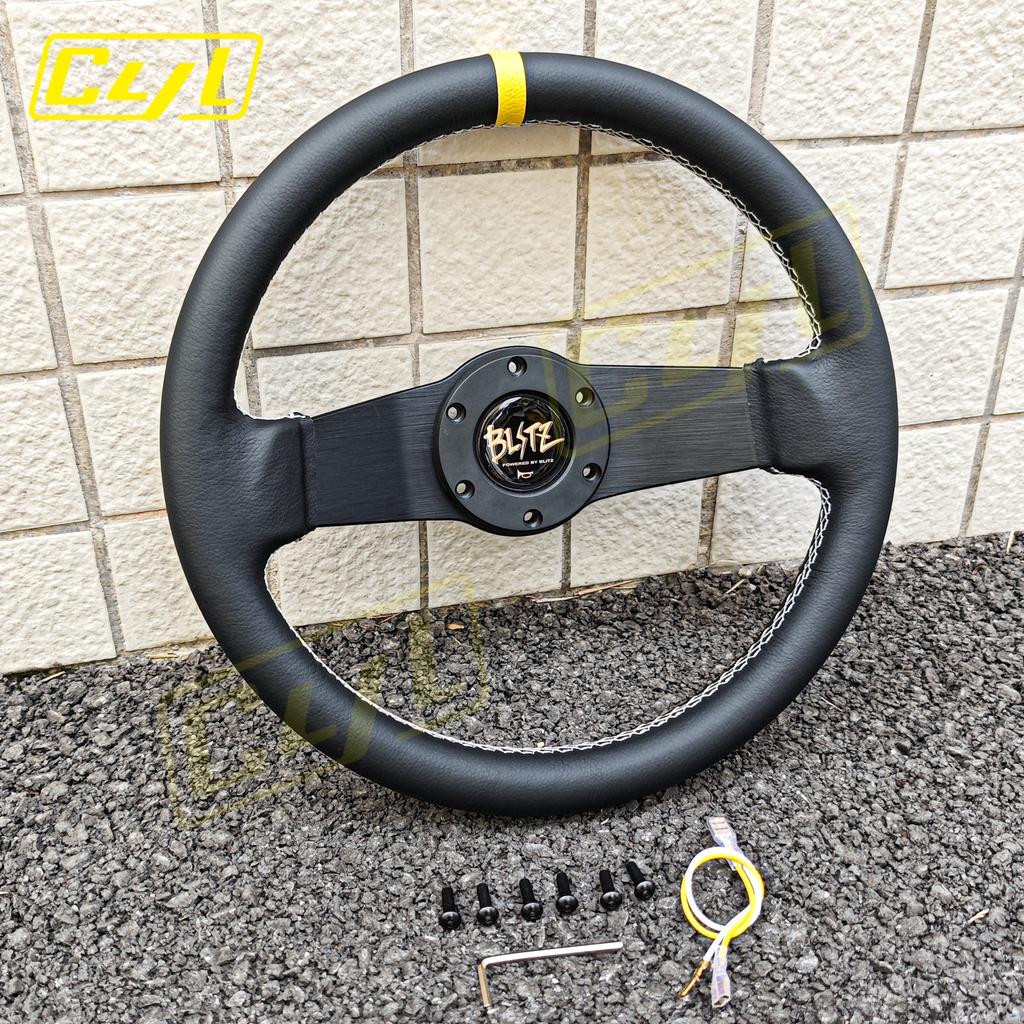 JDM BLITZ Style 2 Spoke Steering Wheel Universal 12.6inch Deep Corn Racing Drift Steering Wheel