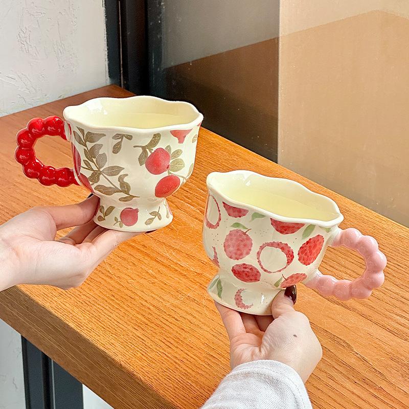 Ins Wind Cute Fruit Ceramic Mug Girls High Value Ceramic Water Cup Children's Breakfast Cup Birthday Gift