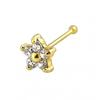 Gemstone Jewelery Piercing Nose Pin In 9ct Solid Yellow Gold In the Shape of a Flower Adorned with Clear CZ Zircons