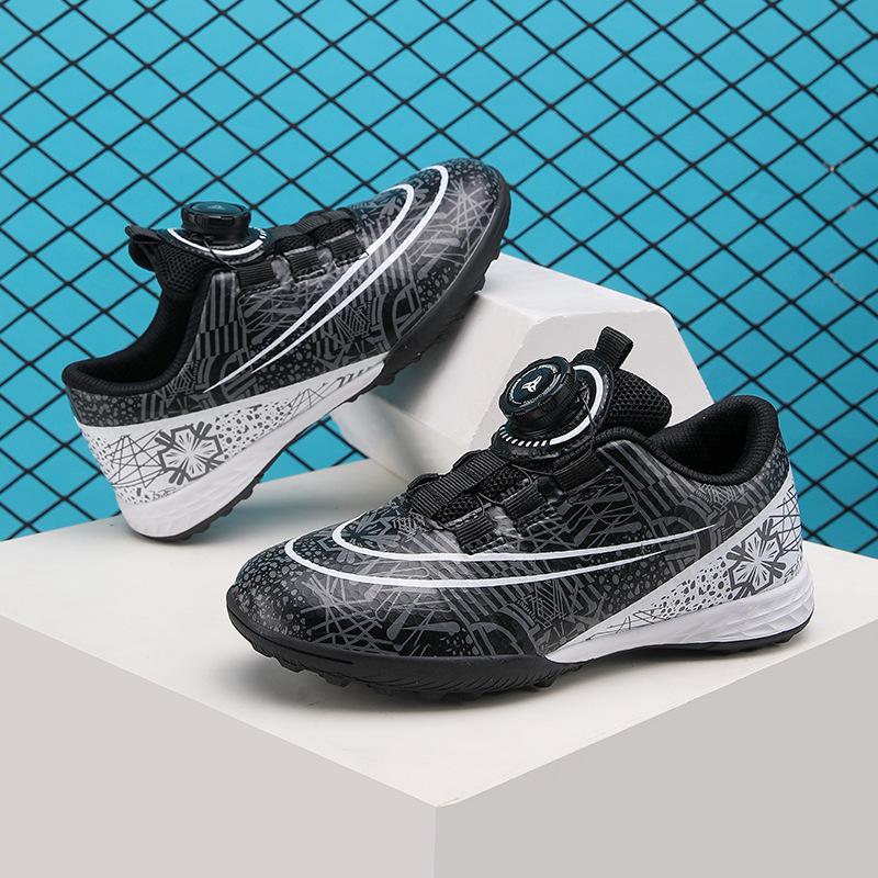 Children's Football Shoes Girls' Rotating Buckle Primary School Students' Training Shoes Artificial Grass Flat-bottomed Broken Nail Sneakers Boys' Sh