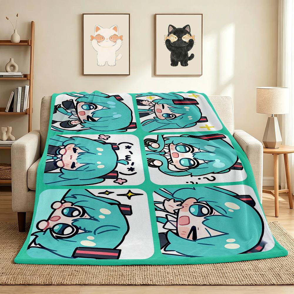 Miku Expressions Flannel Blanket Throw Blanket Soft Warm Sofa Bed Camping home Decor Unique Christmas Gift C926320