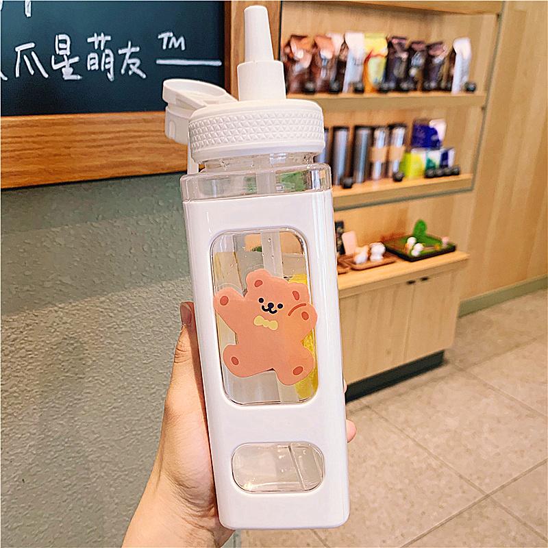 Kawaii шейкер, бутылка для воды с соломенной наклейкой, милая пластиковая бутылка без бисфенола А, 700 мл/900 мл, пластиковая бутылка для чая, молока, портативная бутылка для напитка из гурда для девочек