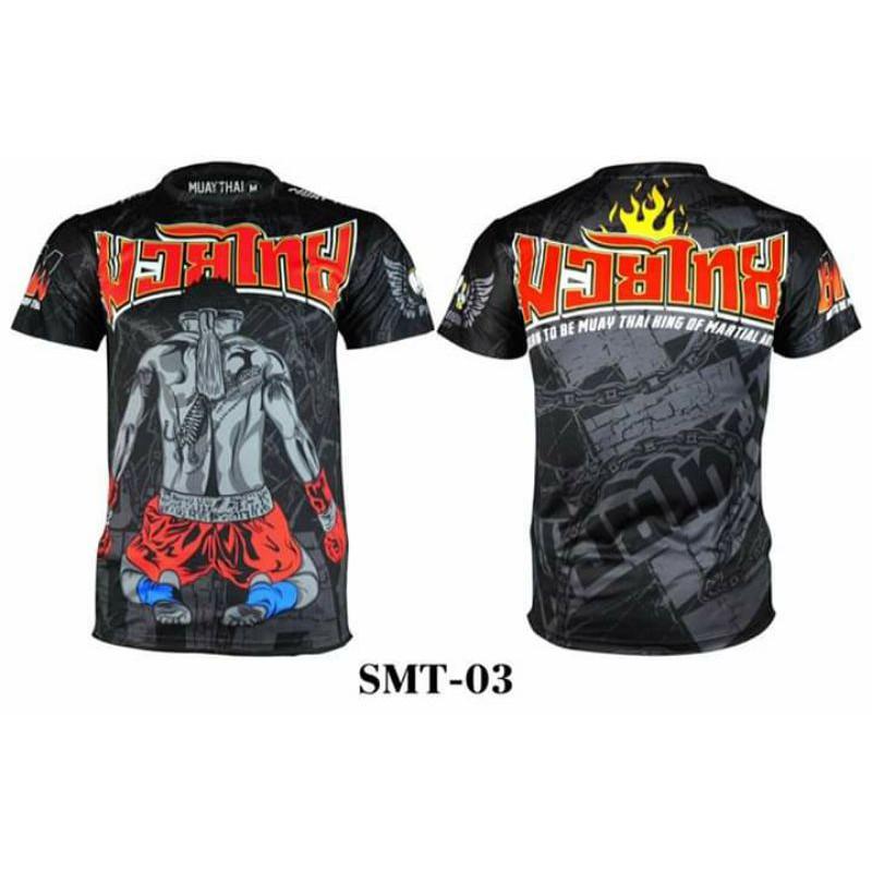 Футболка с коротким рукавом с принтом Муай Тай Кикбоксинг ММА Полиэстер Таиланд Черный Круглый вырез