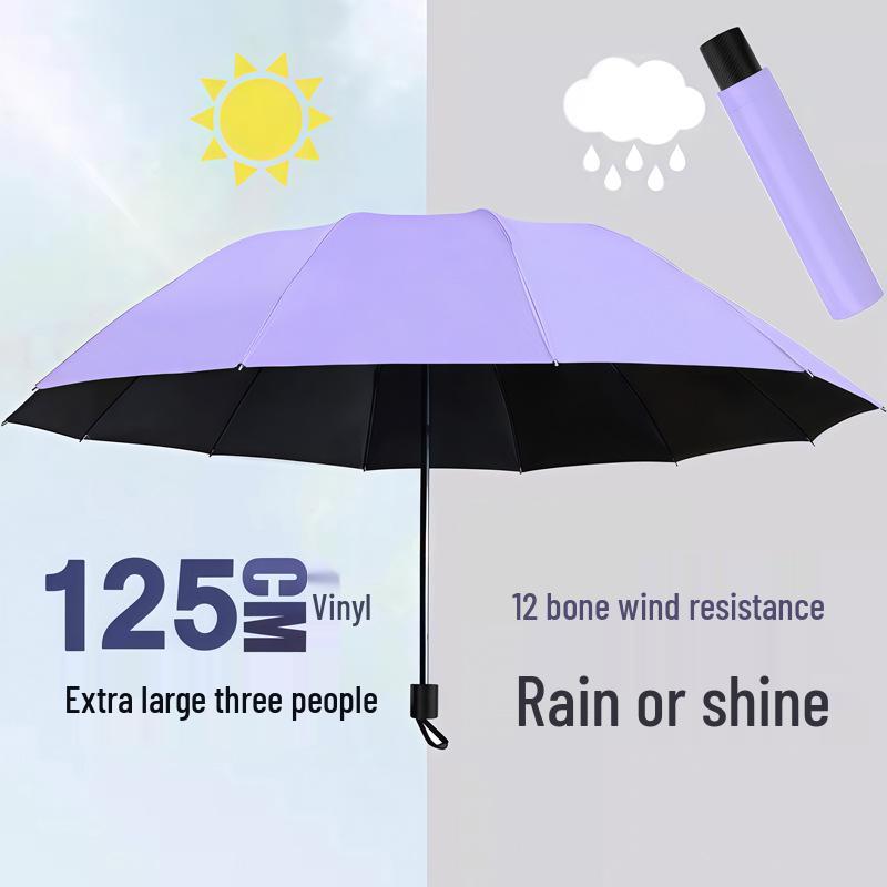 Twelve-Bone Oversized Women's Umbrella: Black UV Protection for Sun & Rain