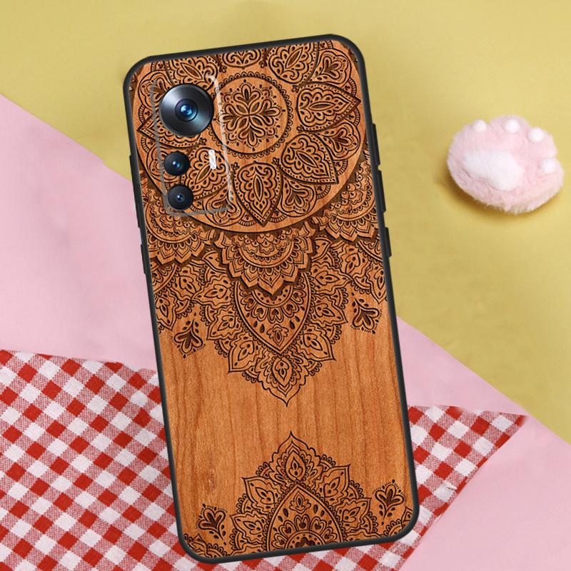 Деревянный чехол с цветочной мандалой для Xiaomi 14 15 Ultra 13T 14T 15T 17 Pro Max Для POCO F8 Ultra X7 X5 X6 F5 F6 F7 Pro