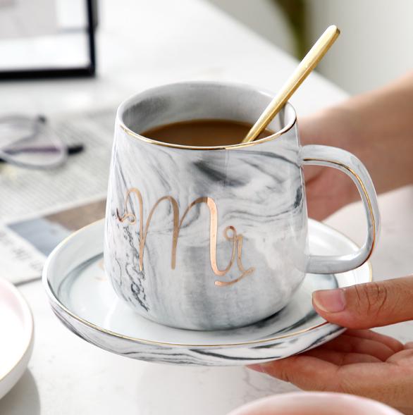 European Gold Stamping Mark Loving Cup of Coffee Sir MS Letter Men Women Ceramic Mugs Marble Cup