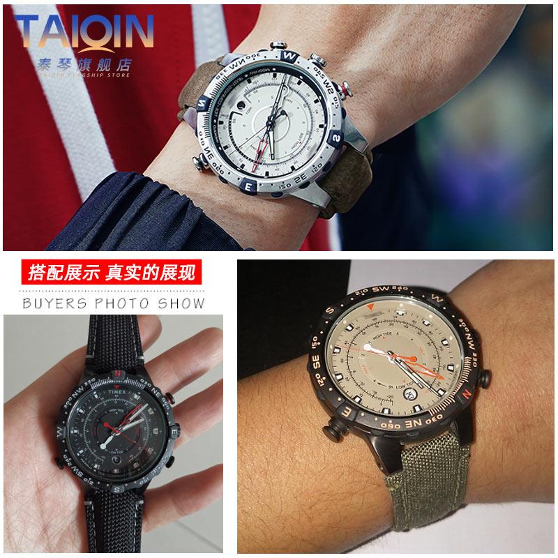 Спортивный холщовый ремешок для часов с кожаной подкладкой Для TIMEX T2N720 T2N721 TW2R55500 24*16 мм Армейский зеленый коричневый Мужской ремешок для часов Браслет