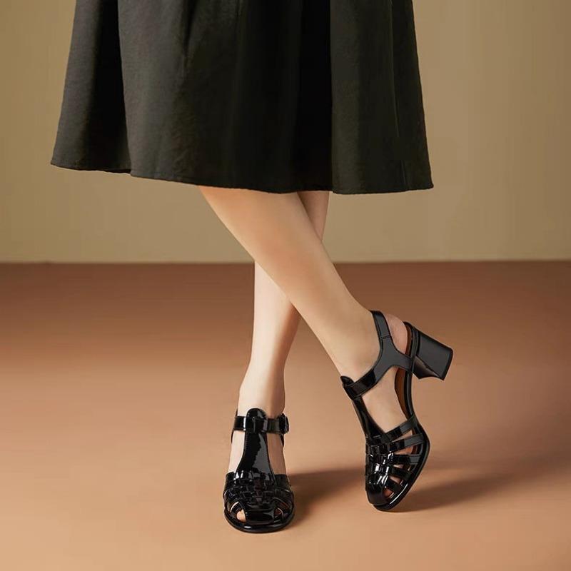 Босоножки на толстом каблуке Baotou, женские летние новые туфли из искусственной кожи на высоком каблуке, модные плетеные женские туфли, модные сандалии Mujer