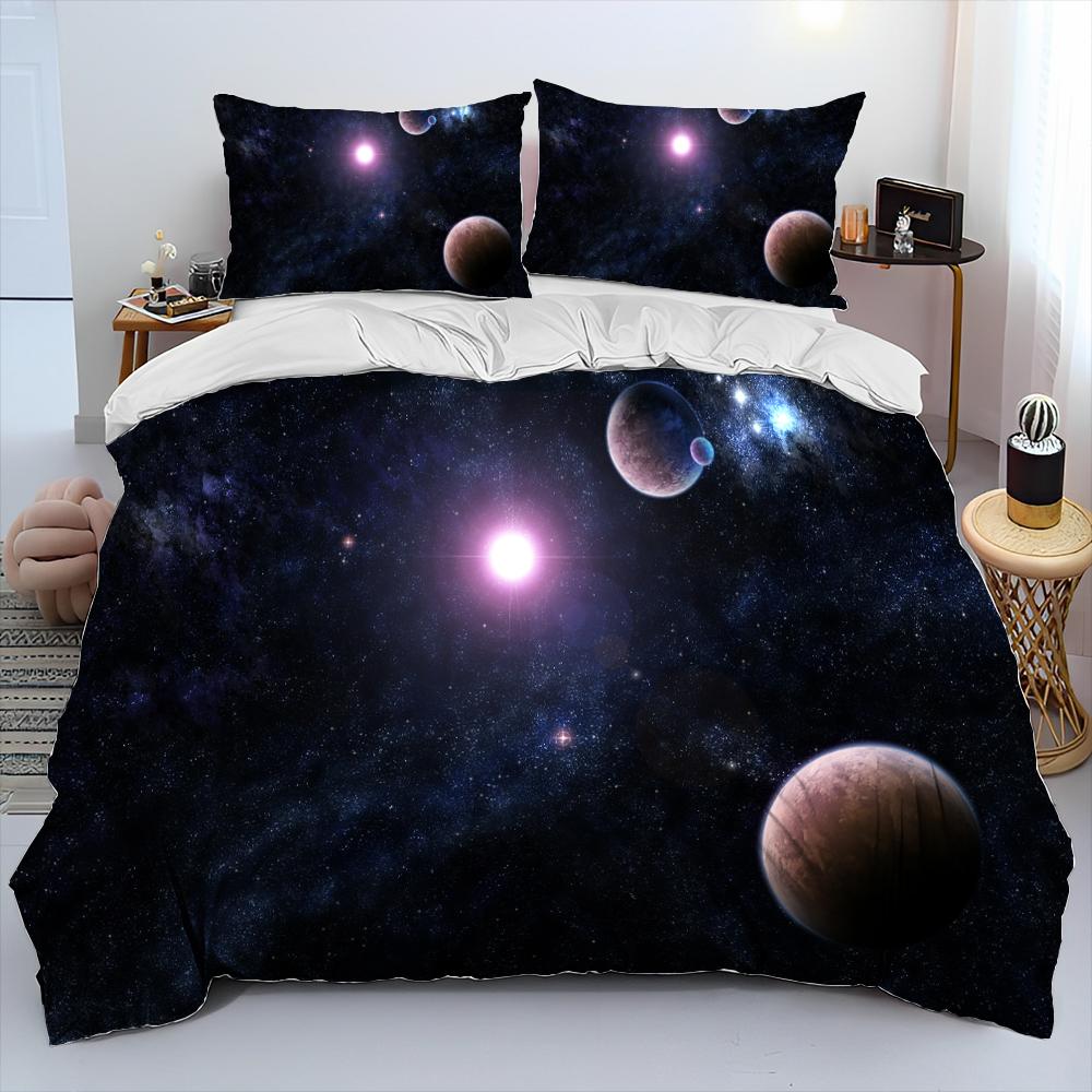Комплект постельного белья с рисунком 3D Space Fixed Stars Galaxy Earth, пододеяльник, наволочка, комплект постельного белья размера King Queen