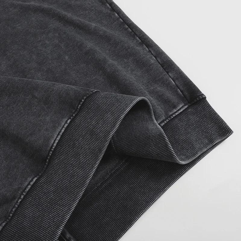 Толстовка с капюшоном из махровой ткани с потертостями на молнии, плотностью 350 г, большой размер, спущенное плечо, хлопок в стиле ретро