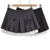 Женская летняя серая плиссированная юбка с высокой талией, бантом и кружевной отделкой, с защитой от просвечивания