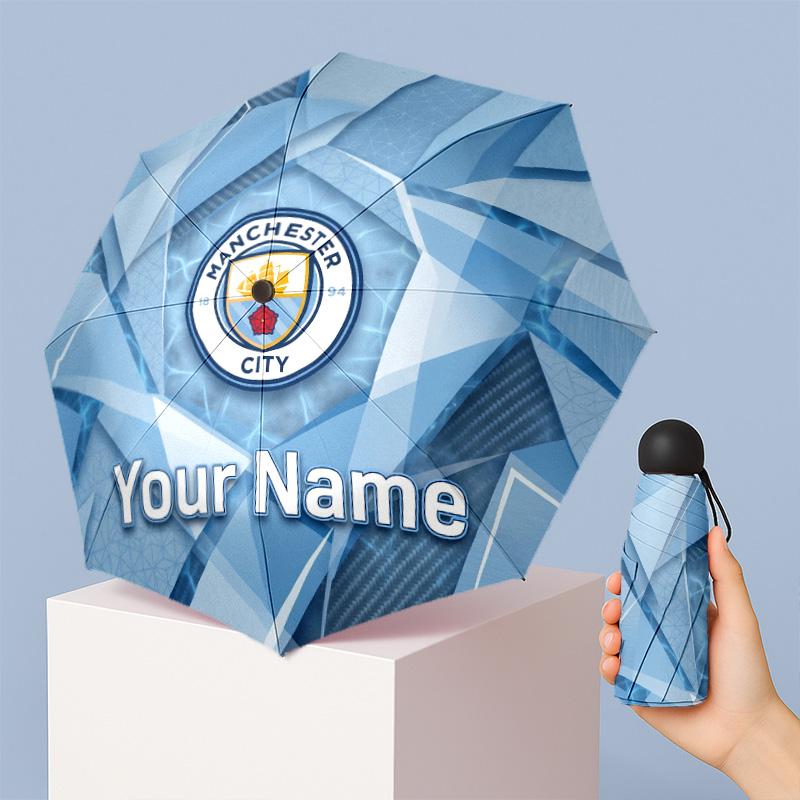 Manchester City Manual Five Fold 8 Rib Umbrella Support Custom Text, Lightweight Travel Umbrella