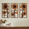 Floral Wall Sculpture 3Pcs Vintage Sunflower Wooden Decor, Farmhouse Cutout Wood Living Room Decor Art, Rustic Hanging Ornament for Bedroom