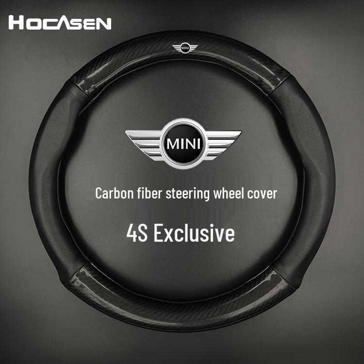 BMW Mini Cooper Steering Wheel Cover: Genuine Leather & Carbon Fiber Handle for Countryman