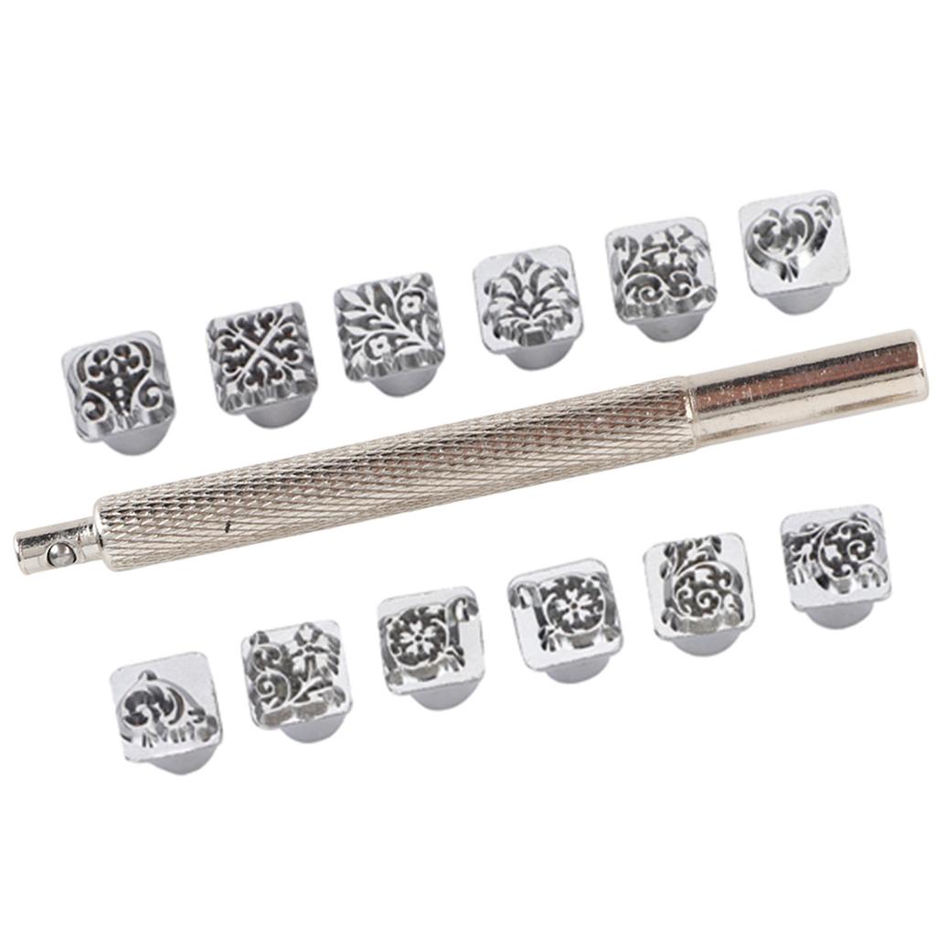 12 шт. штамповочный инструмент для дырокола династии Тан цветочный дизайн DIY растительный кожаный штамп 1 шт. ручка