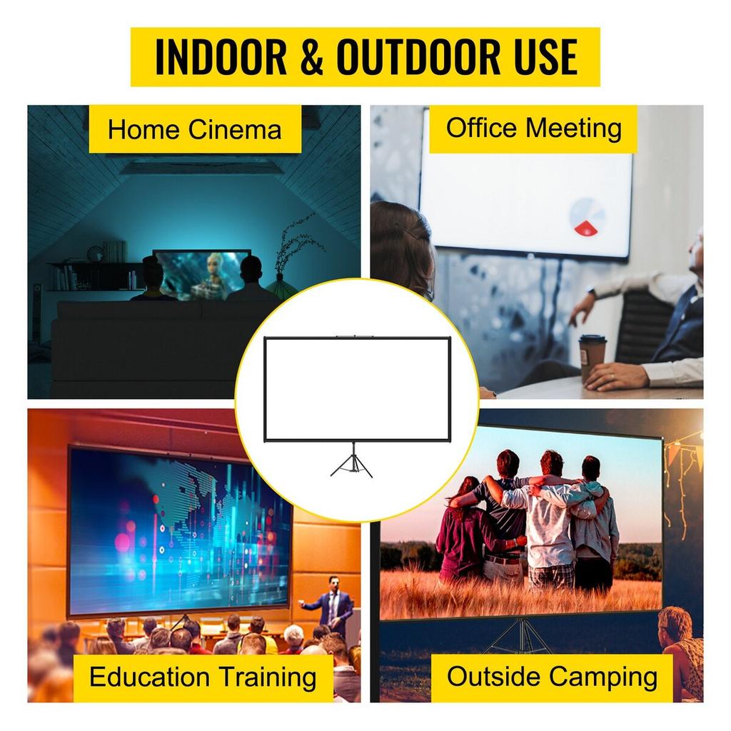 Tripod Projector Screen with Stand 110inch 16:9 4K HD Projection Screen Stand Wrinkle-Free Height Adjustable Portable Screen for Projector Indoor &