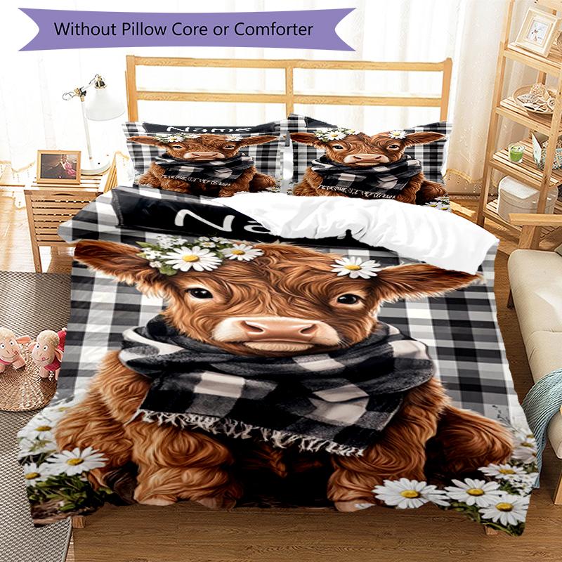 3pcs Custom Name Cow Bedding Set Duvet Cover Closure Includes 1 Duvet Cover & 2 Pillowcases, Soft and Comfortable for All Seasons.