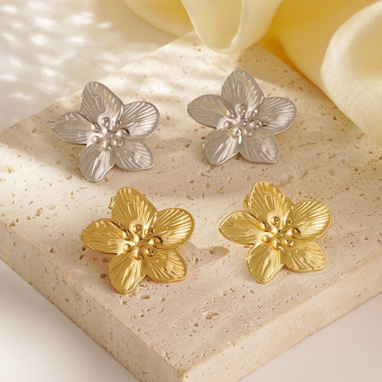 Серьги-гвоздики из высококачественной нержавеющей стали с объемными тычинками и цветком, женственный дизайн, легкие роскошные серьги из 18 карат