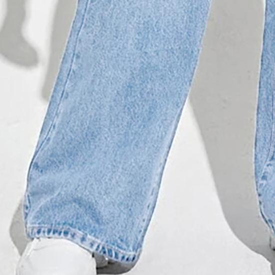 Женские джинсовые брюки с высокой талией, эластичные широкие джинсы с карманами, повседневные прямые джинсовые брюки на лето и осень