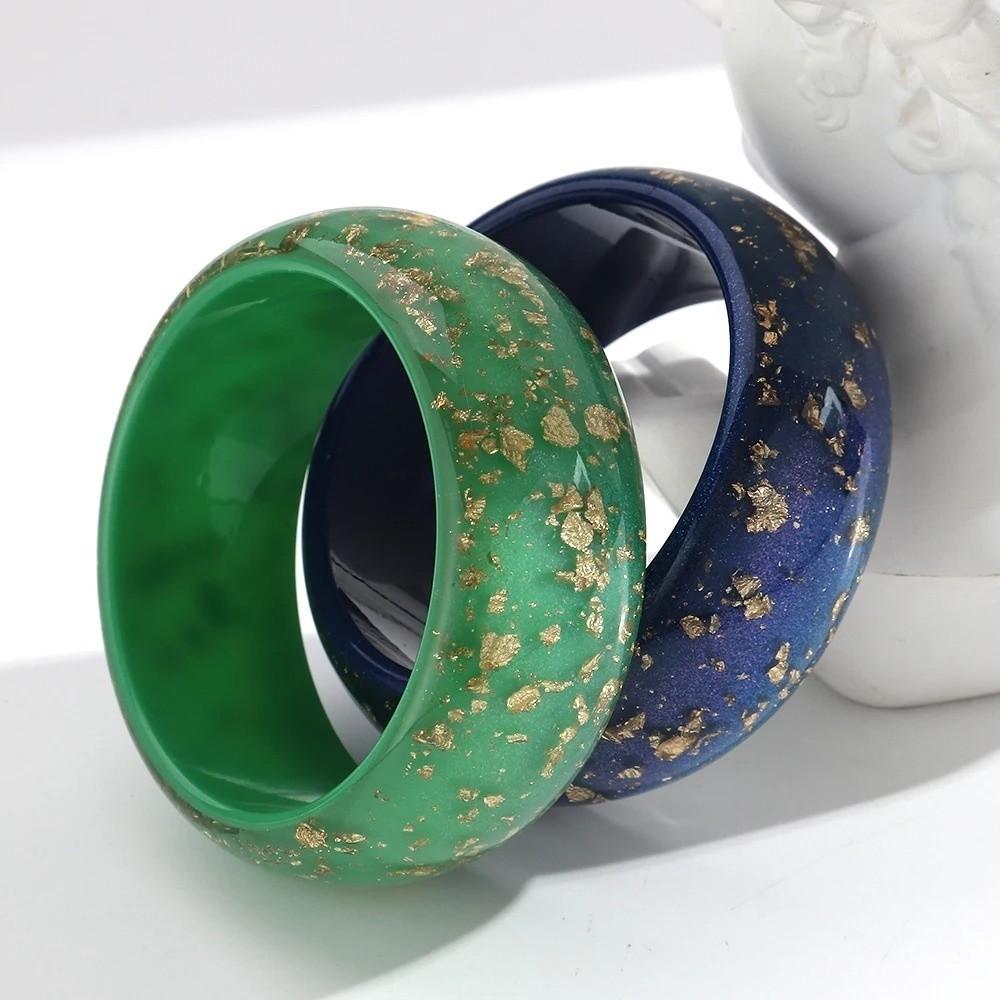 Gold Foil Round Bangles Glitter Resin Bangles Trendy Wide Bangles for Women