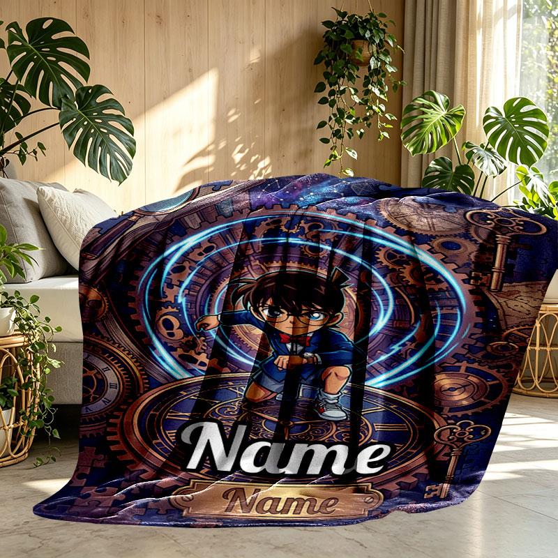 Custom Name Personalized Detective Conan Print Blanket, Home Decor, Bedroom, Sofa, Camping, Couch, Gifts for Birthday Christmas