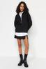 Women's Fashionable Stylish Sweatshirt Black Oversize Wide Fit Half Zipper Thick Inside Fleece Knitted Sweatshirt