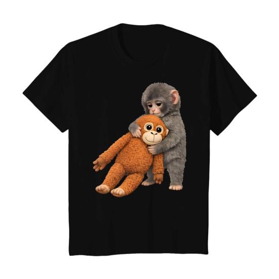 Мужская футболка Punch Monkey Шея Короткий рукав Узор Круглый Пуловер Топы Эластичная посадка Однотонный