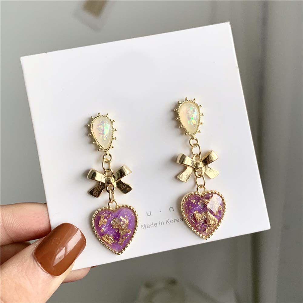 Gift For Women Bowknot Resin Accessories Dangle Stud Earrings Peach Heart Jewelry Drop Earrings