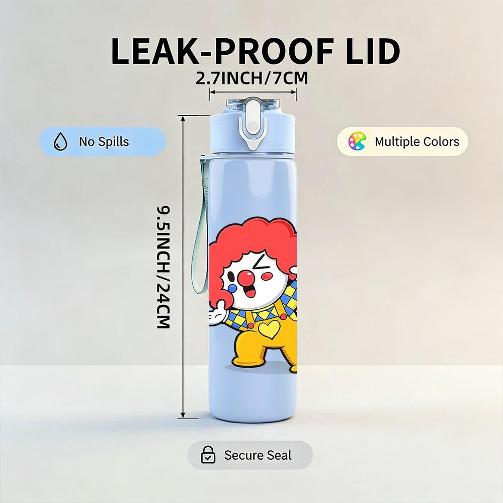 1PC Clown Cartoon Character 750ml Color Plastic Sports Water Bottle Leakproof Flip Straw Lid Suitable for Sports Office Home Use