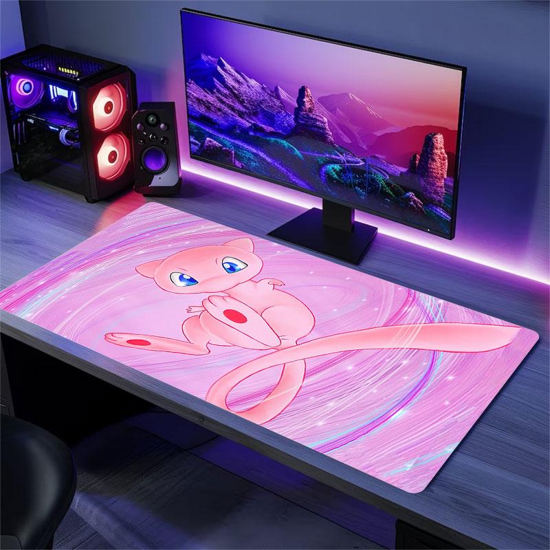 Mew Pokemon Mouse Pad, Large Gaming Desk Mat, Non-slip XXL Mousepad for Laptop & Tablet, Mini PC Playmat with Stitched Edges