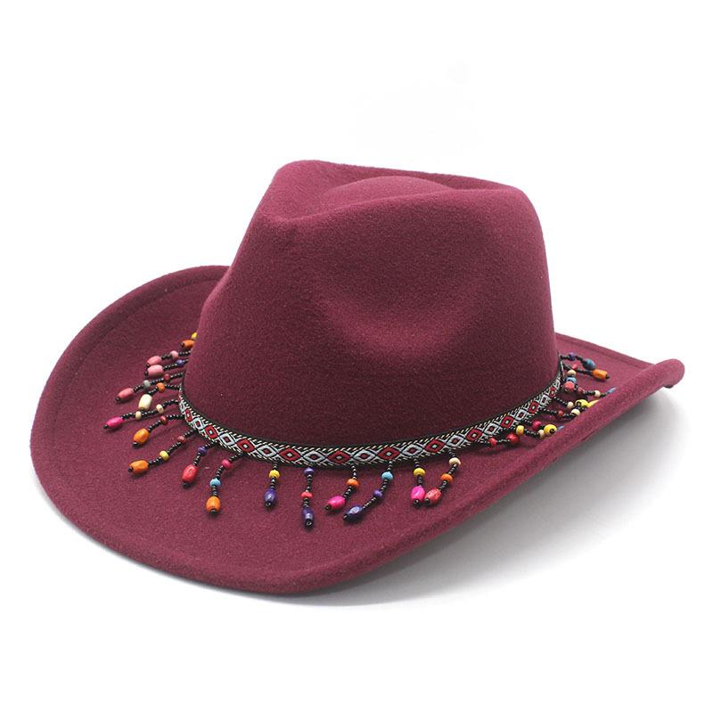 Woolen Western Cowboy Hat Men And Women Couple Ethnic Wind Roll Along Top Hat Sun Hat Jazz Hat